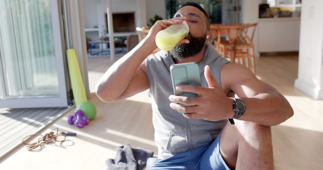 Man Drinking Detox Smoothie After Home Workout - Free Images, Stock Photos and Pictures on Pikwizard.com