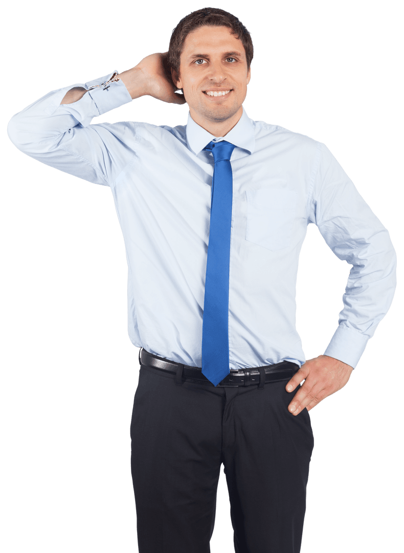 Embarrassed Smiling Businessman on Transparent Background