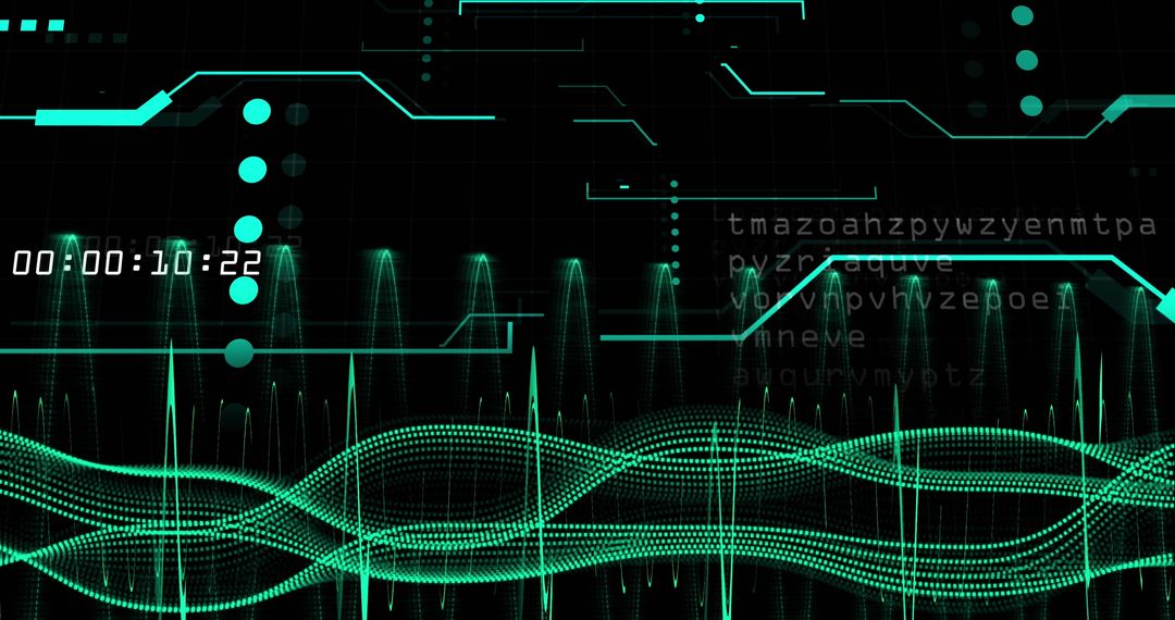 Futuristic Digital Data Processing Interface with Moving Waves