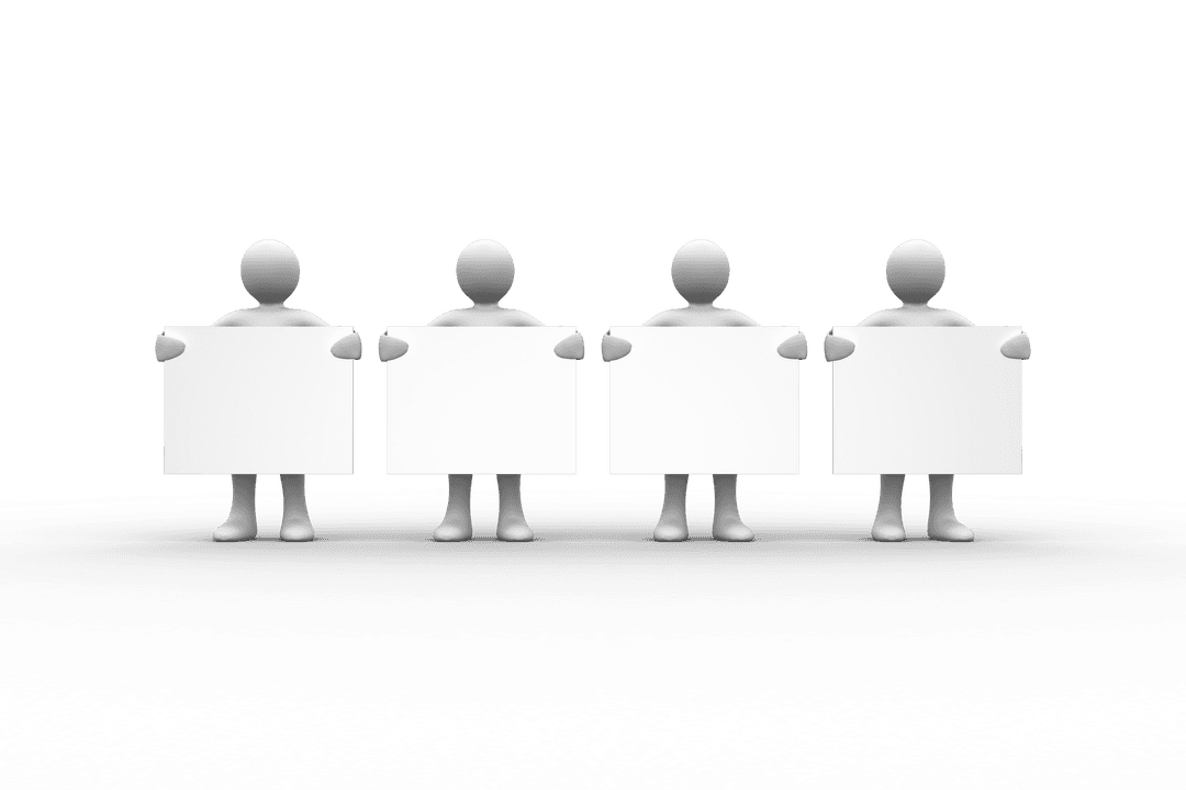 3D Characters Holding Blank Transparent Signs for Custom Messages