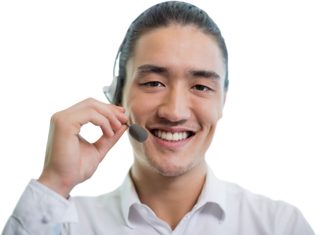 Smiling Young Professional Man with Headset on Transparent Background - Download Free Stock Images Pikwizard.com