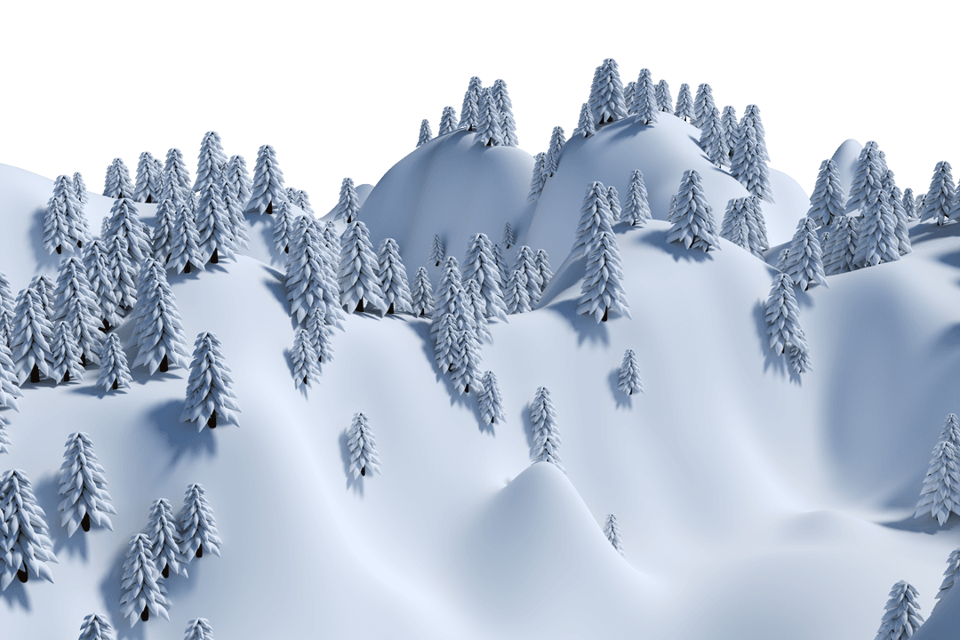 Snow-Covered Mountain Trees with Transparent Background