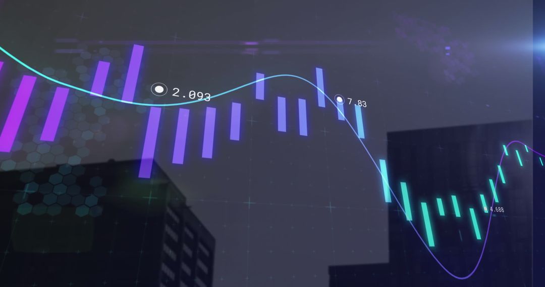 Financial Data Trends Over Futuristic Cityscape