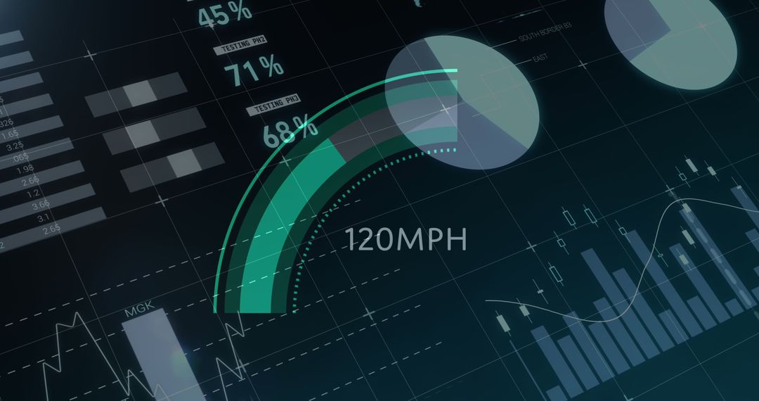 Digital Speedometer with Data Graphs on Black Background