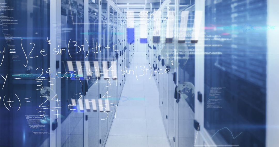 Futuristic Data Center with Code Overlays in Server Room