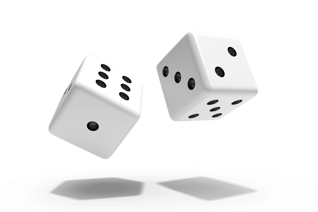 Transparent 3D Dice Floating Against Blank Background