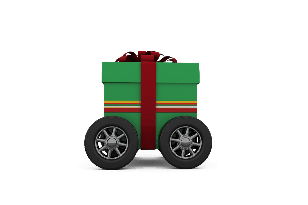 Transparent Gift Box on Wheels Signifying Mobile Presents