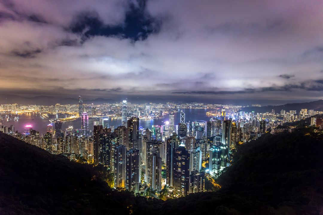 Night View of Hong Kong Skyline from Victoria Peak - Free Images, Stock Photos and Pictures on Pikwizard.com