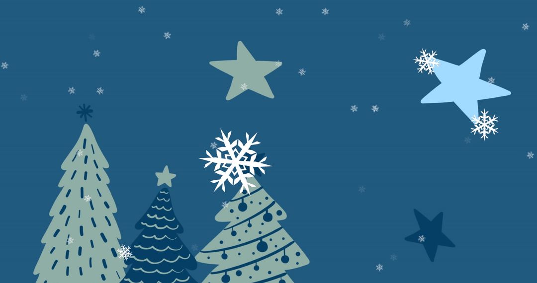 Christmas Trees and Stars on Blue Background