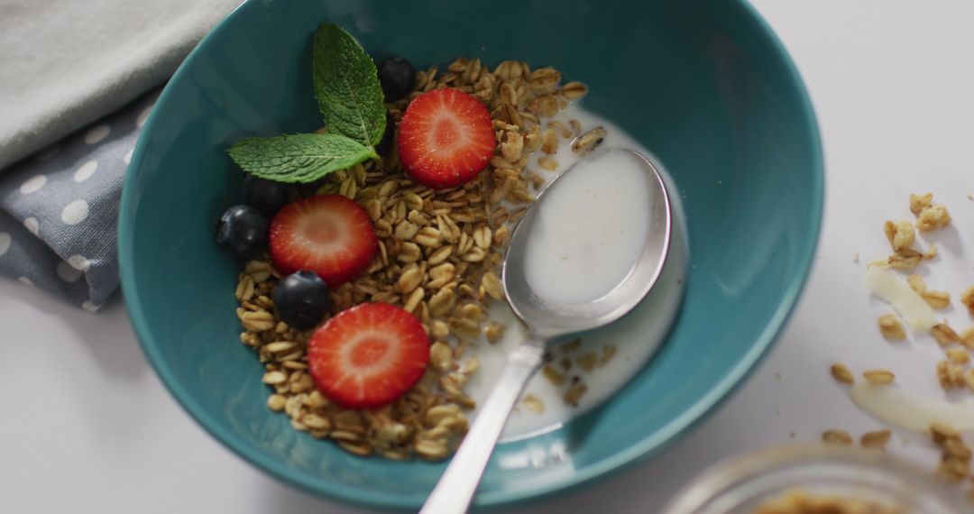 Healthy Breakfast with Oats, Strawberries, and Blueberries