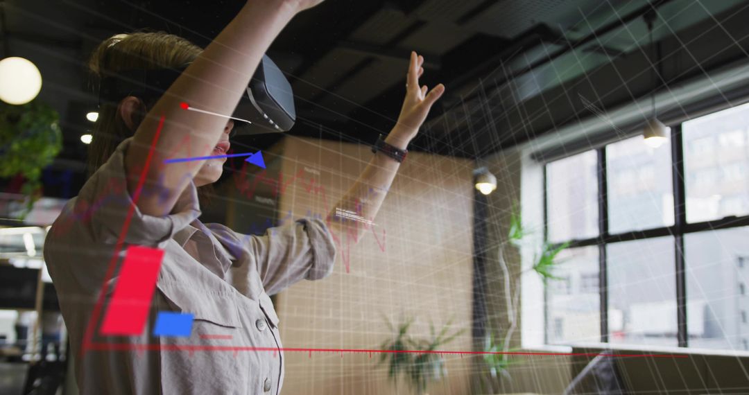 Woman Using VR and AR Technology for Data Visualization