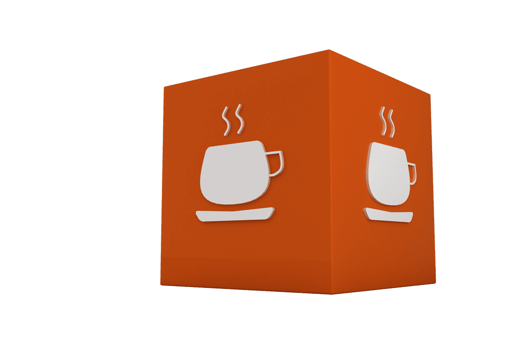 Red Block with Coffee Icons on Transparent Background