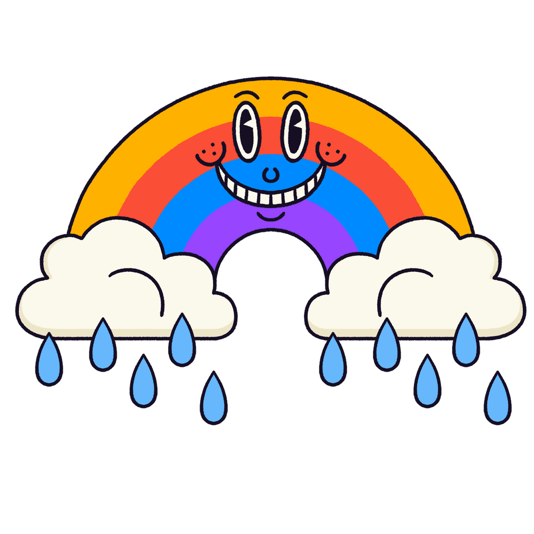 Playful Animated Rainbow Arch with Smiling Face on Transparent Background
