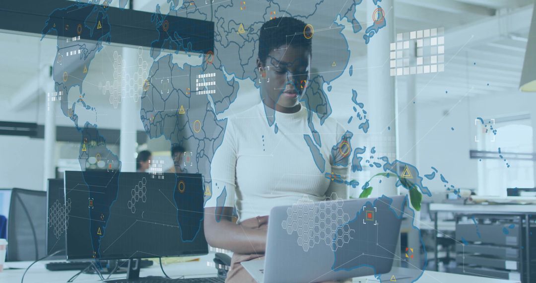 Data Analyst Working in Modern Office with Global Connectivity