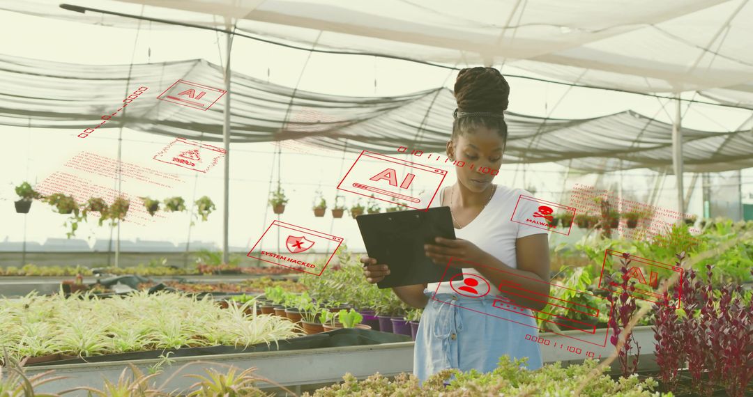 Monitoring greenhouse plants with tablet and AI overlays for precision farming