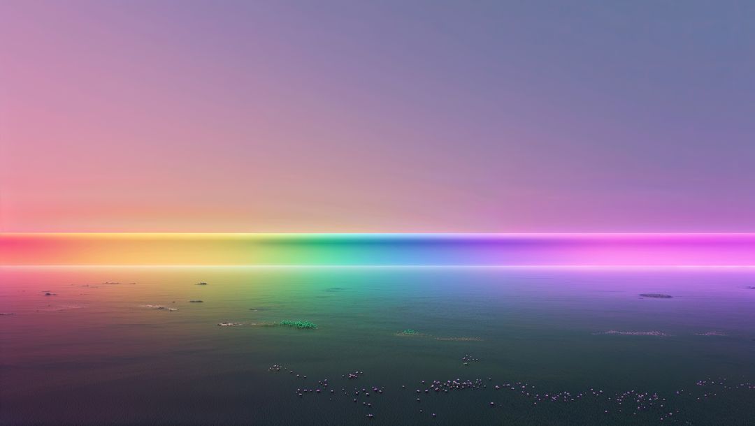 Ethereal Rainbow Horizon Over Calm Sea at Sunrise