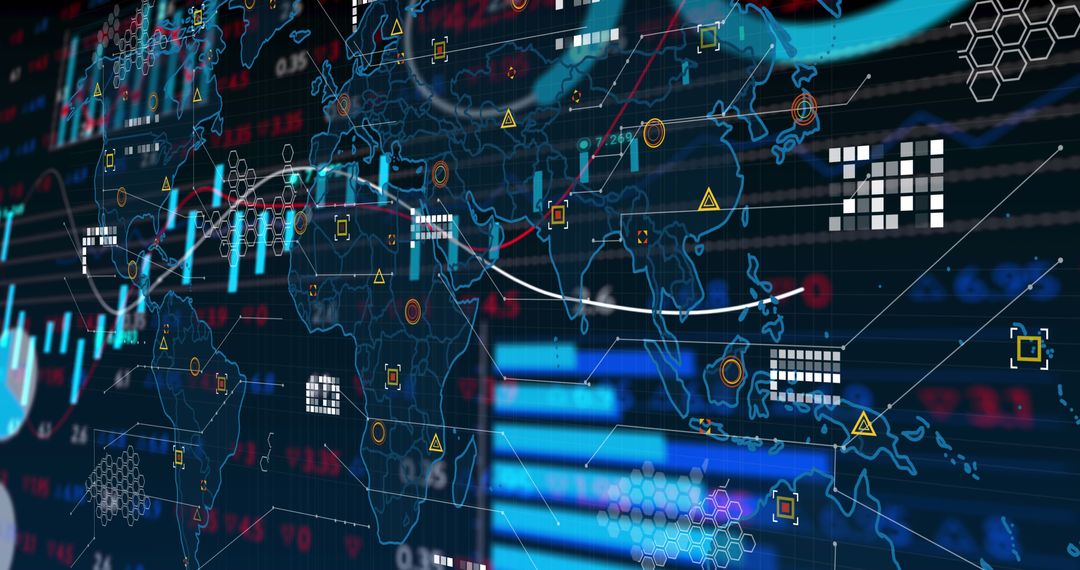 Digital Interface with Financial Data on World Map