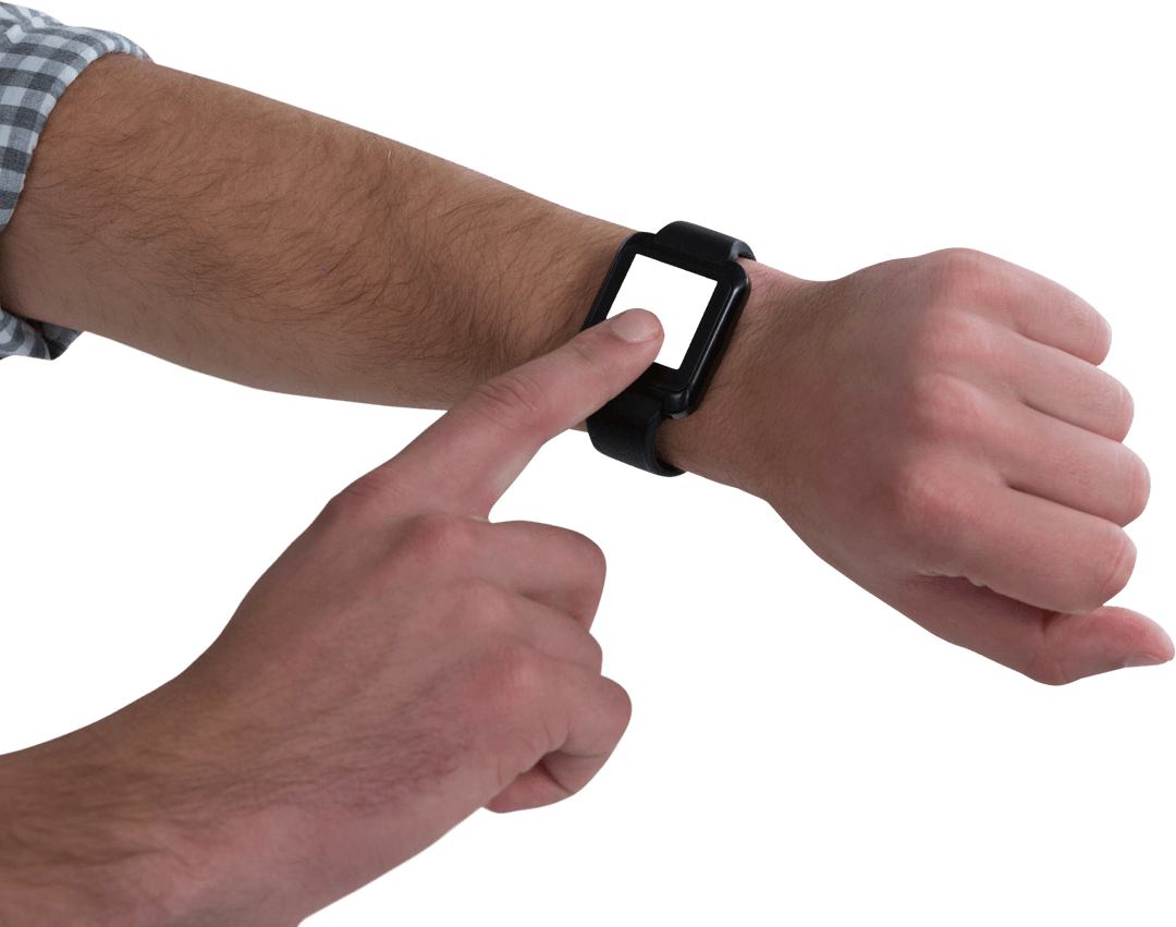 Close-Up of Tech-Savvy Man Using Transparent Smartwatch