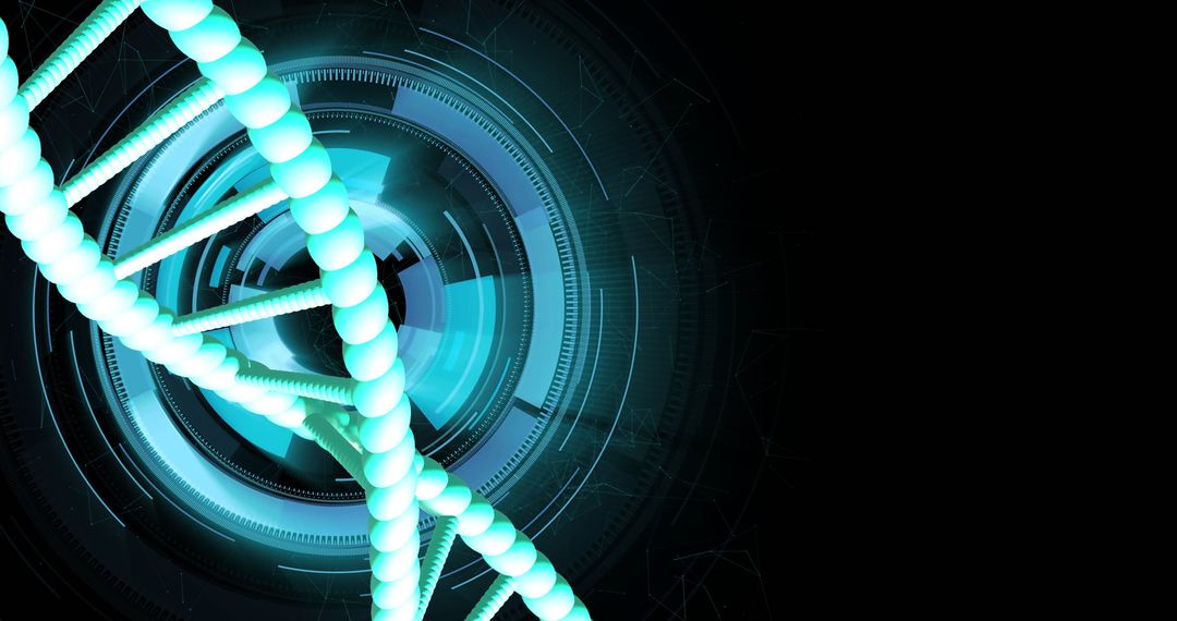 Futuristic DNA Strand with Digital Data Interface Background