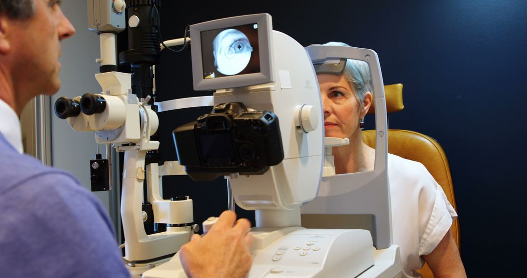 Senior Woman Getting Eye Exam with Advanced Optical Equipment - Free Images, Stock Photos and Pictures on Pikwizard.com