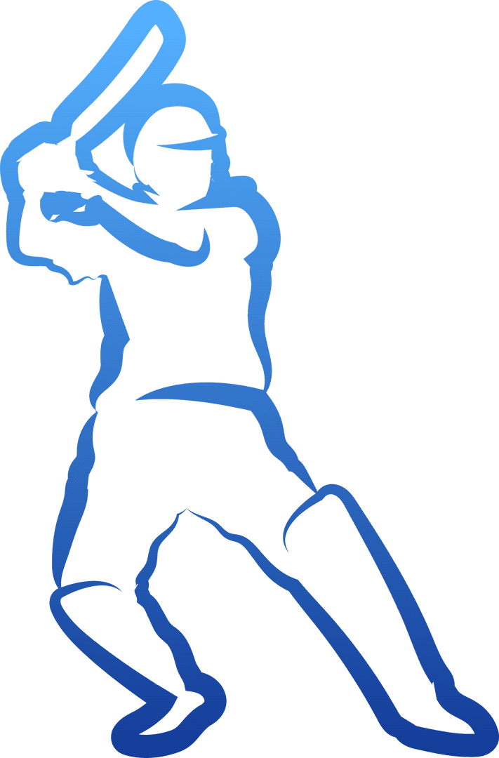 Transparent Blue Outline of Cricketer in Batting Pose with Bat and Helmet