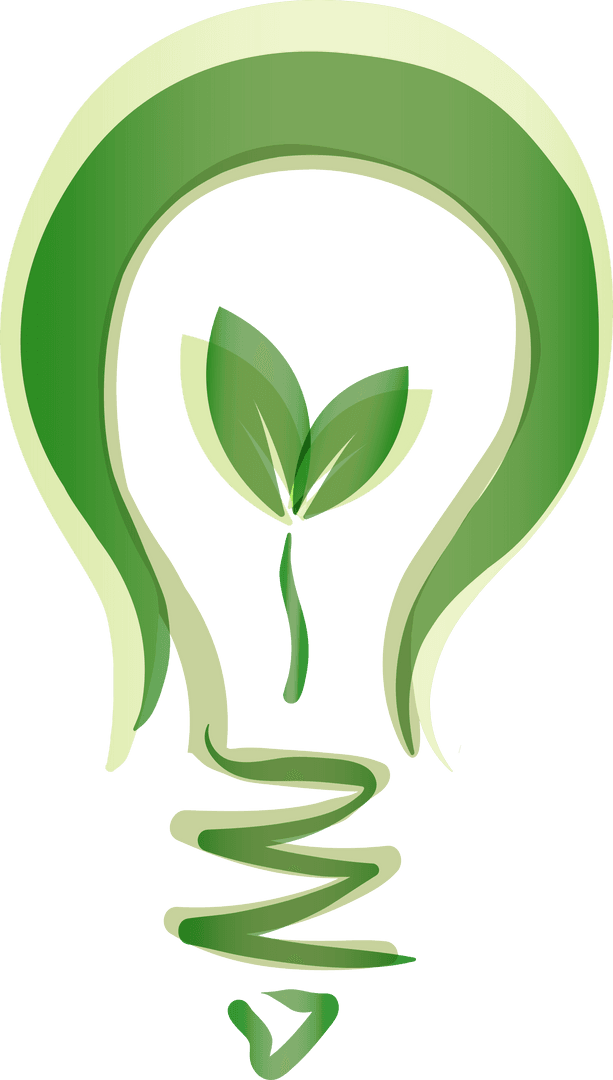 Green Light Bulb with Seedling Illustration on Transparent Background