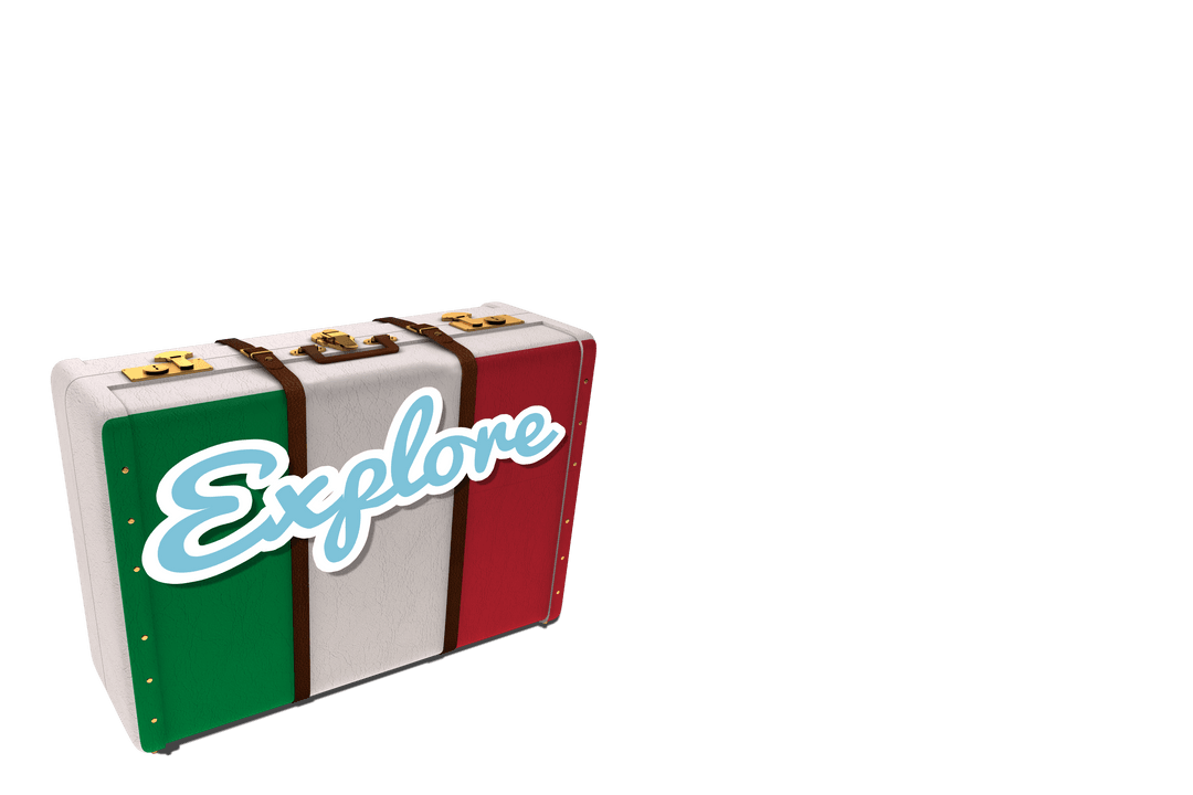 Stylish Transparent Suitcase with Italian Flag and Explore Text