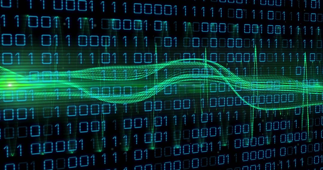 Binary Code and Digital Waveform Representing Data Flow