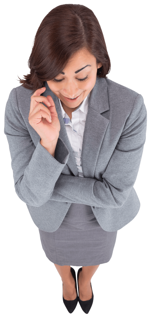 Happy Businesswoman Using Virtual Interface, Transparent Background