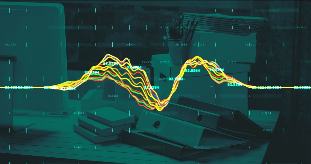 Dynamic Financial Data Visualized on Workplace Desk