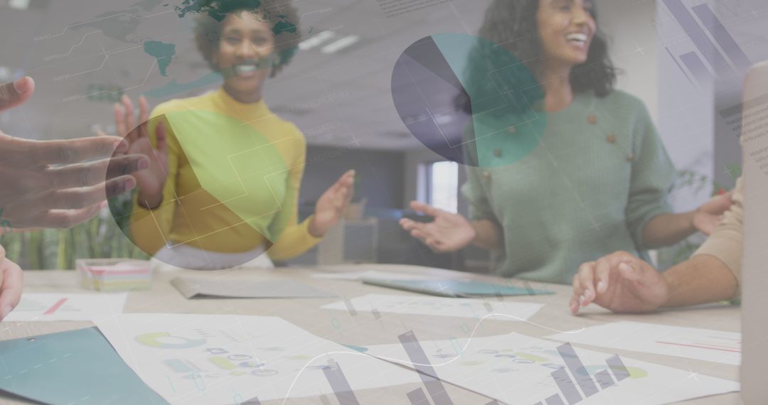 Collaborative Team Meeting with Financial Data Overlay