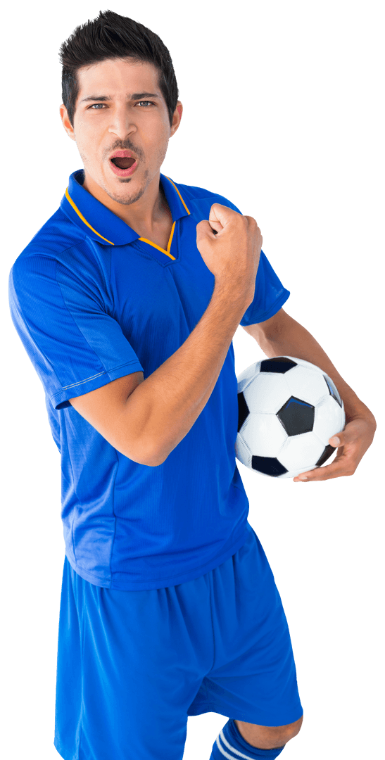 Hispanic Footballer Showing Confidence with Soccer Ball Transparent