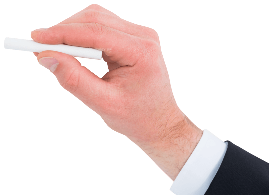 Transparent Hand Holding White Chalk for Writing Concepts