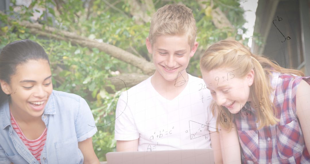 Students Collaborating on Digital Learning Platform Outdoors