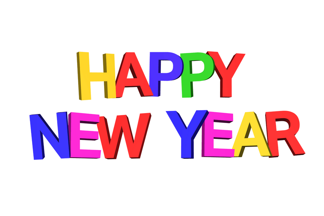 Colorful Happy New Year Text with Transparent Background