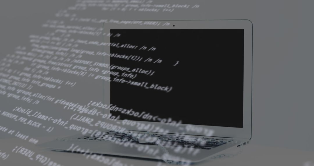 Data Processing and Code Overlay with Laptop Background