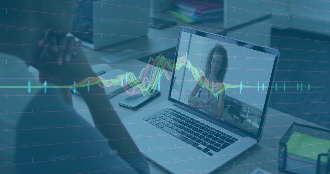 Virtual Meeting with Line Graph Overlay in Professional Office