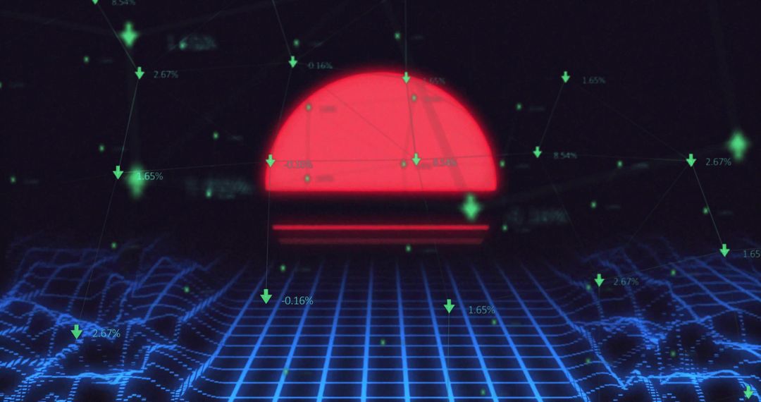 Futuristic Neon Horizon Over Luminous Data Grid with Percentile Arrows