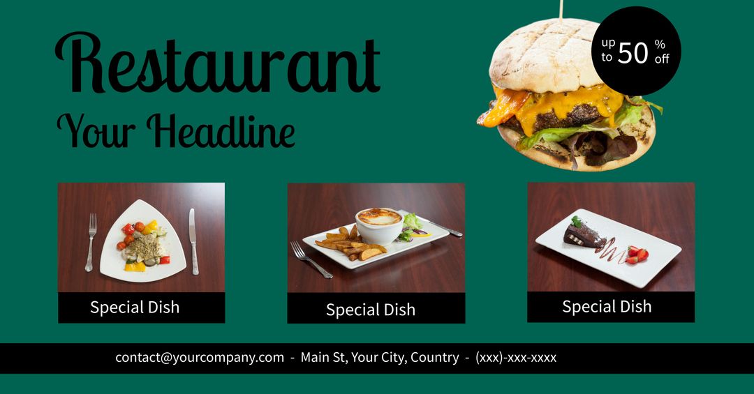 Restaurant Promo Template Featuring Special Discounts on Delicious Dishes - Download Free Stock Templates Pikwizard.com