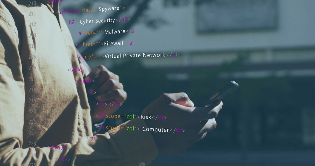 Man Analyzing Cyber Security Code on Smartphone in Urban Setting