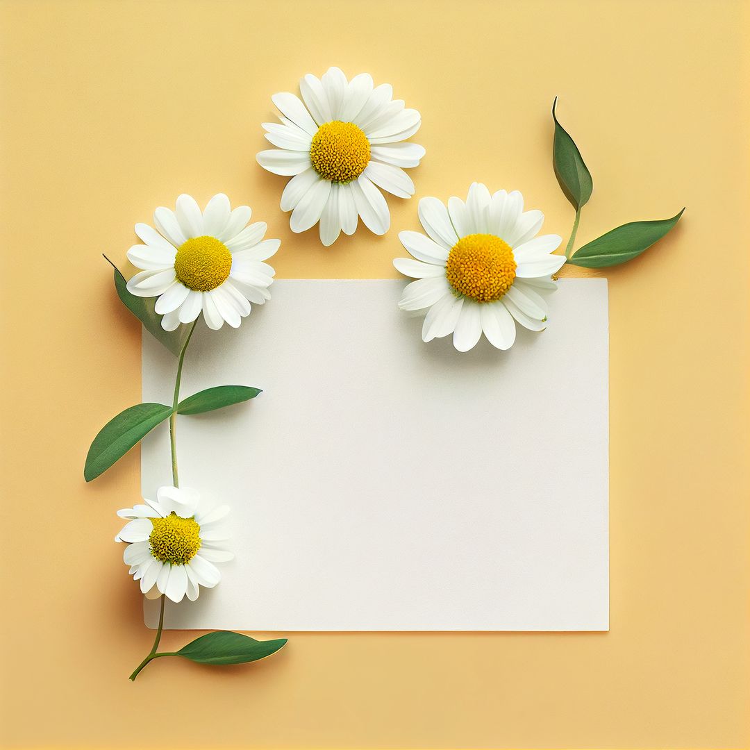 Daisies Framing Blank Card on Pastel Yellow Background for Spring Greeting and Invitation Design