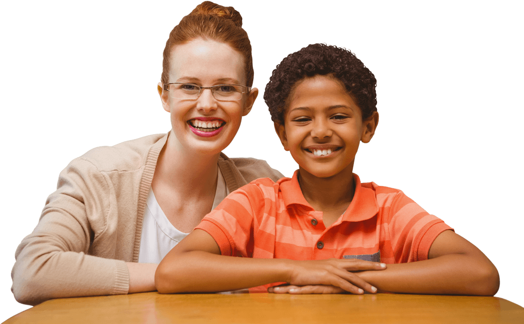 Smiling Teacher with Schoolboy on Transparent Background