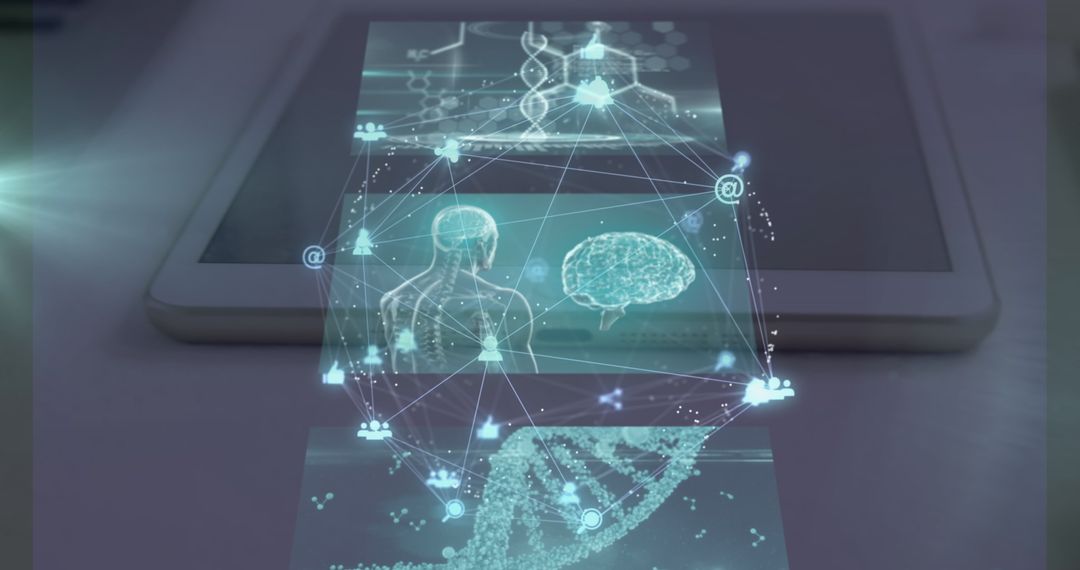 Futuristic Digital Interface with Global Network Symbols