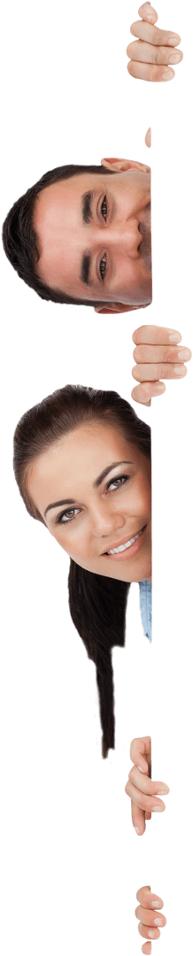 Smiling Couple Peeking with Thumbs Up Transparent Background