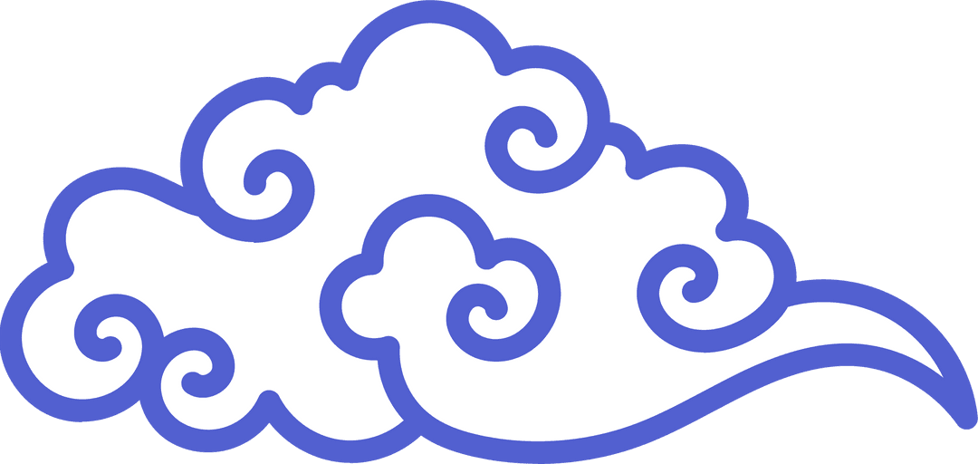 Ornamental Cloud Swirl with Violet Outline on Transparent Background