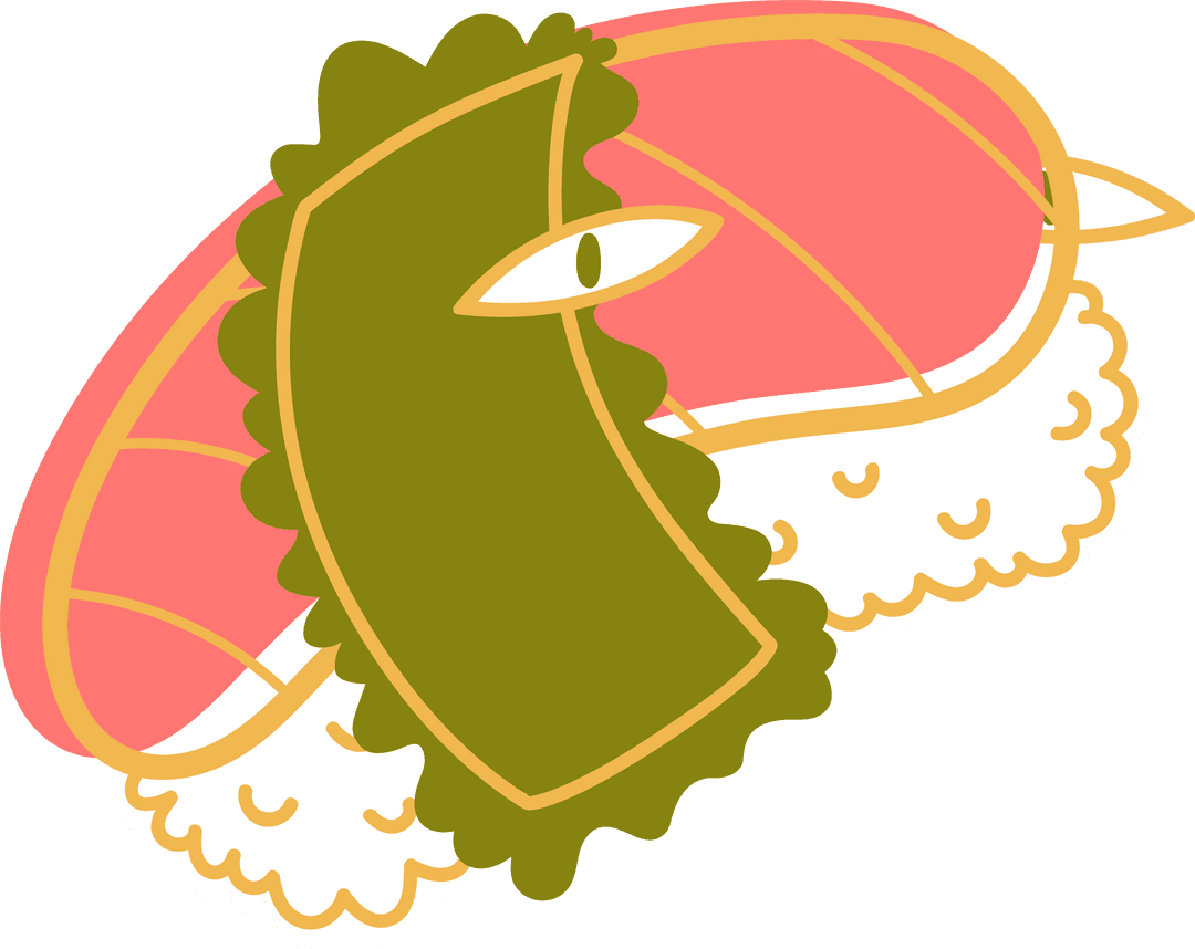 Playful Sushi With Eye Detail on Transparent Background