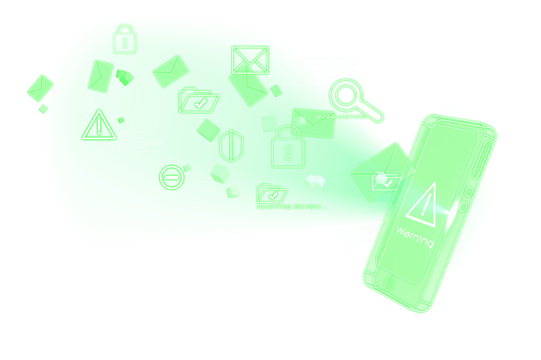 Transparent Smartphone Data Flow Illustration on Green