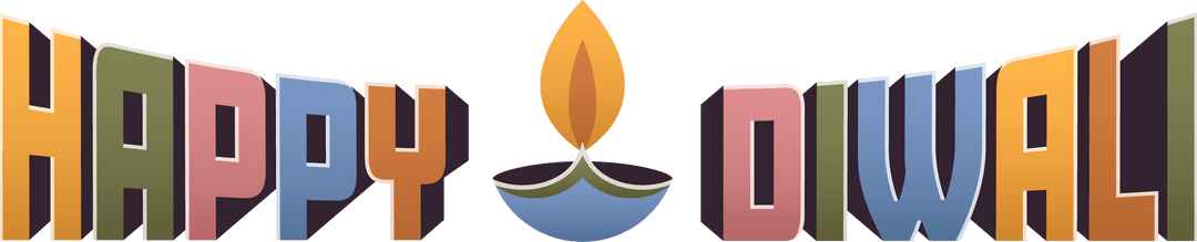 Festive Diwali Greeting with 3D Gradient Text and Diya Design Transparent