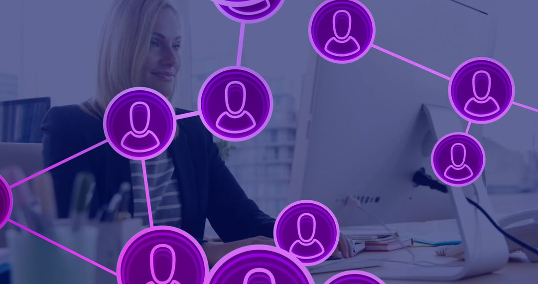 Businesswoman in Office with Digital Networking Connections