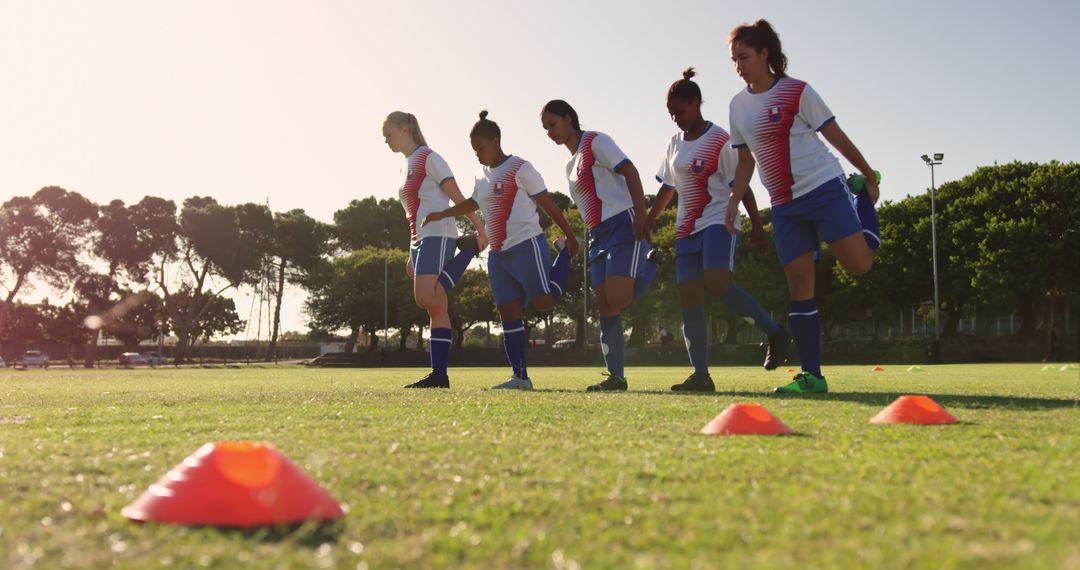 Female Soccer Team Doing Warm-Up Drills on Field - Free Images, Stock Photos and Pictures on Pikwizard.com